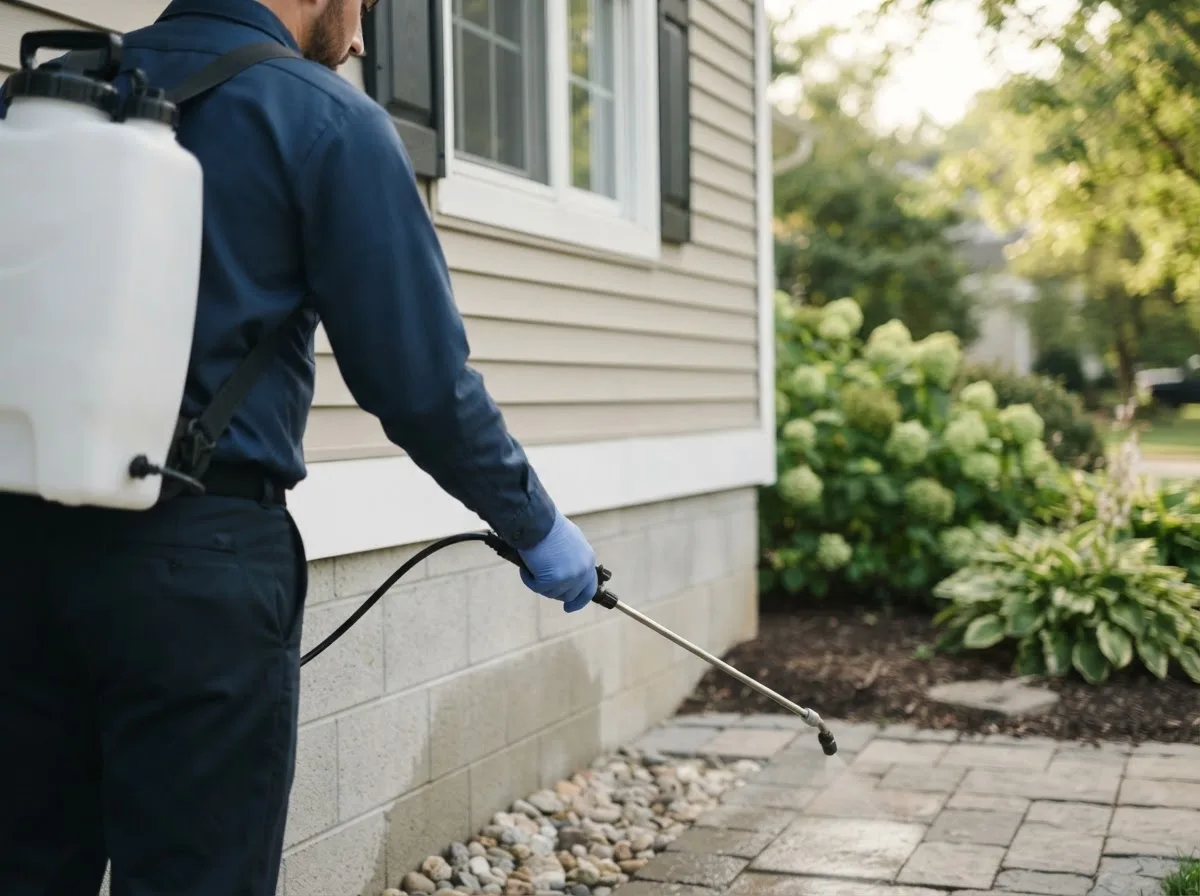 Pest control technician inspecting a home in New Brockton, AL